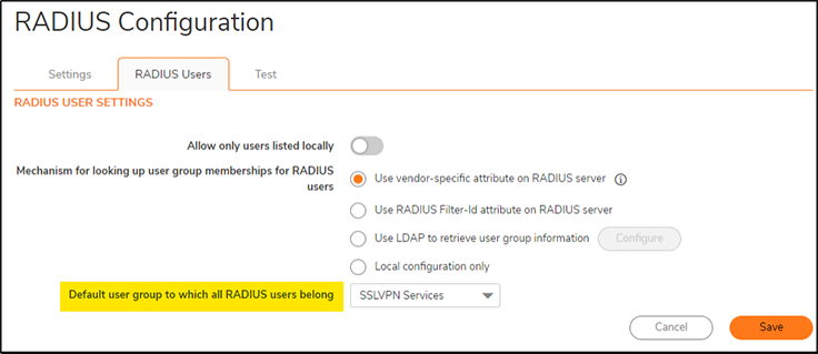 Choosing default user group to which all RADIUS users belong